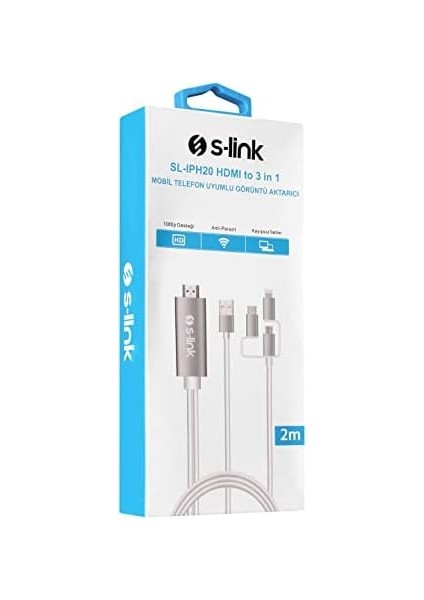 SL-IPH20 HDMI To 3 In 1 2m Mobil Telefon Uyumlu Görüntü Aktarıcı Kablo fiyatları