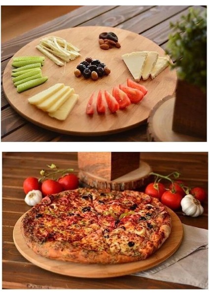 36CM Dönerli Bambu Yuvarlak Pizza ve Sunum Tepsisi, 360 Derece Dönebilen Kahvaltı Sunum, Pizza Sunum ve Börek Sunum Tepsisi