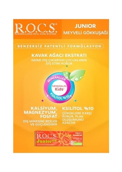 R.o.c.s. R.o.c.s Junior Çocuklar Için Bitkisel Içerikli Diş Macunu 6-12 Yaş Meyveli Gökkuşağı (1 x 60 Ml) fiyatları