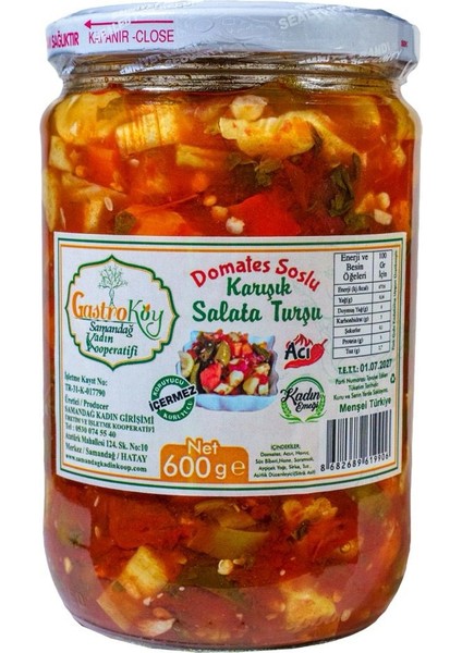 (Hatay) Acı Karışık Salata Turşu (Domates soslu)-600 gr-Cam kavanoz