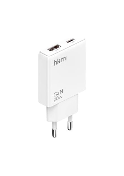 Hkm Tech Extra Slım Gan 20W Usb-A ve Type-C Çift Portlu Hızlı Şarj Aleti, Ultra Ince Güç Adaptörü, Beyaz modelleri