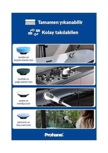 Elektrikli Temizlik Fırçası, Şarjlı Temizlik Fırçası 7 Adet Farklı Başlık Ile, Mutfak ve Birçok Temizlik Görevi Için, Küvet, Duş, ve Zemin Için Temizlik Malzemeleri modelleri