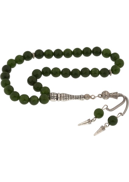 Doğaltaş Metal Püsküllü Yeşil Yeşim Taşı Tesbih