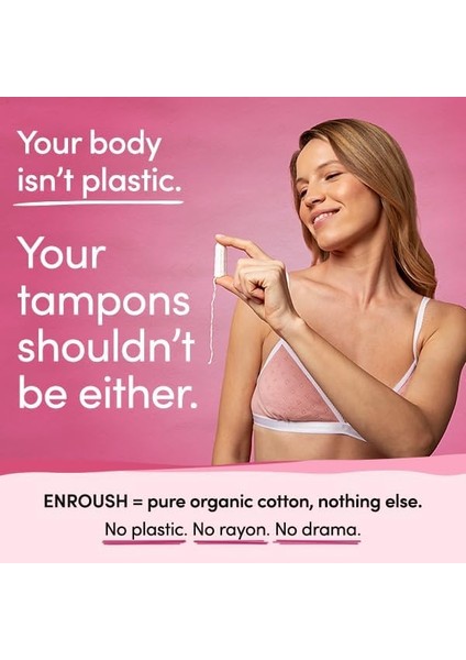 ENROUSH%100 Organik Pamuklu Tampon | Doğada Çözünür ve Toksinsiz | Hipoalerjenik - Tahriş ve Alerji Yapmaz | Ultra Emici - Sızdırmaz Koruma | Vücudunuz Için Sağlıklı ve Konforlu Seçim - 16 Adet Süper modelleri