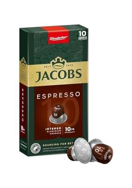 Jacobs - Espresso 10 Intenso - Yüksek Yoğunluk - Güçlü ve Yoğun - Espresso Kapsülleri - 10 Alüminyum Kapsül