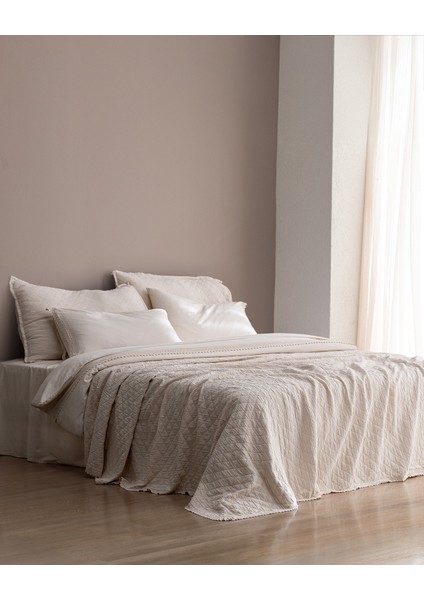 Maveray Çift Kişilik %100 Pamuk Yatak Örtüsü Seti - Ekru