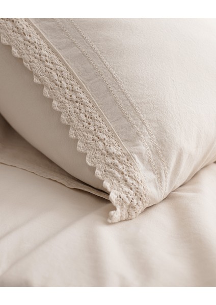 Maveray Çift Kişilik %100 Pamuk Yatak Örtüsü Seti - Ekru