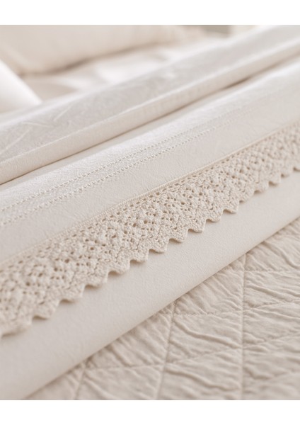 Maveray Çift Kişilik %100 Pamuk Yatak Örtüsü Seti - Ekru