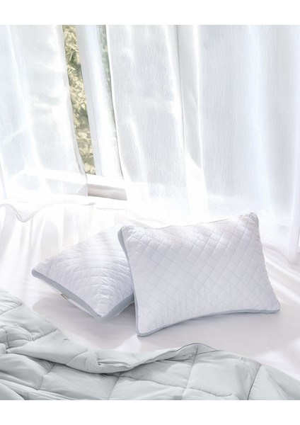 2'li Klimalı Yastık - Beyaz/açık Gri - 50X70 cm