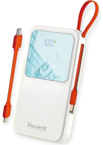 H23 20000 Mh Pd 20W ve USB 22.5W Hızlı Şarj Dahili Type C ve Lightning Kablolu Dünya Standartlarına Uygun Polymer Batarya Birebir Amper LCD Göstergeli Powerbank