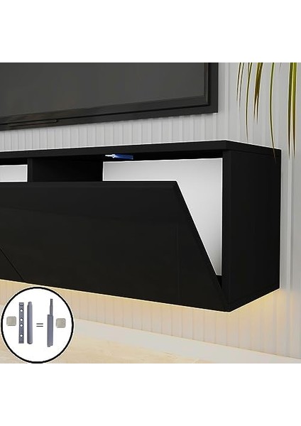 Alston 3 Kapaklı Duvara Monte Tv Ünitesi – LED Işıklı, Modern Tasarım, 160 Cm, Parlak Siyah fiyatları