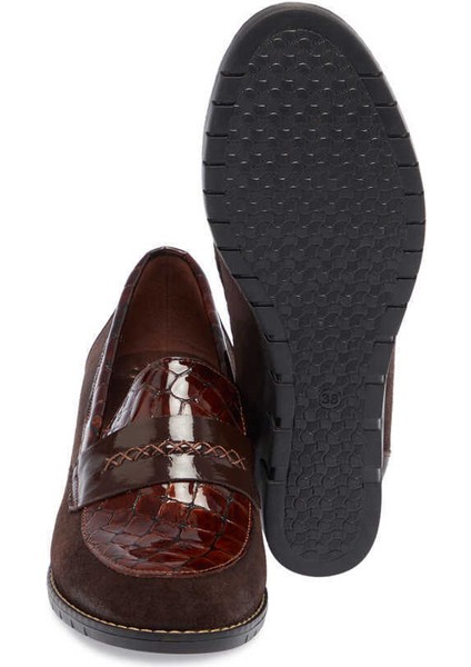 Kahve Hakiki Süet Deri Kadın Dolgu Topuklu Ayakkabı - K23S1AY66849-B85