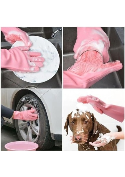 Sihirli Silikon Fırçalı Eldiven - Çok Amaçlı Bulaşık Yıkama, Evcil Hayvan Bakım, Araba Temizleme ve Mutfak Eldiveni (1 Çift) modelleri