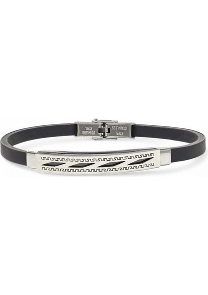 Erkek Desenli Silikon Kordonlu Çelik Bileklik