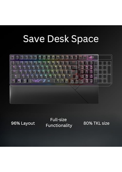 Rog Strix Scope Iı 96 Kablosuz Oyun Klavyesi, Üç Modlu Bağlantı, Şok Emici Köpük ve Anahtar Pedleri, Rog Nx Kar Anahtarı Ön Sıcak Değişim modelleri