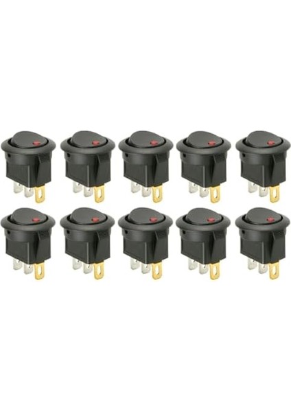 10 Adet Aç-Kapa (On-Off) Elektrik Düğmesi 250V 8 A Yuvarlak Siyah Kırmızı Ledli Anahtar SR-06NR modelleri