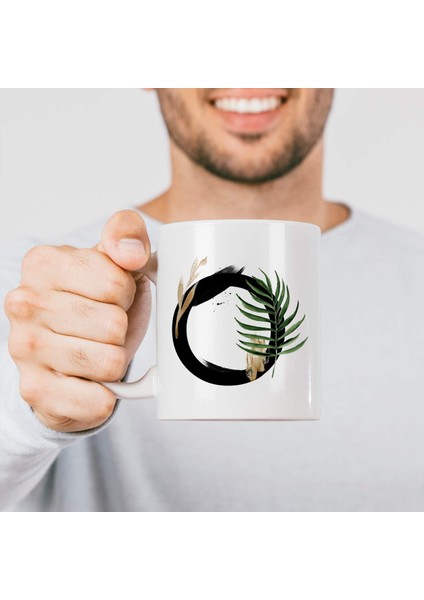 O Harfi Baskılı Çiçek Desenli Dekoratif Baş Harf Baskılı Kupa O Harfli Kahve Bardağı