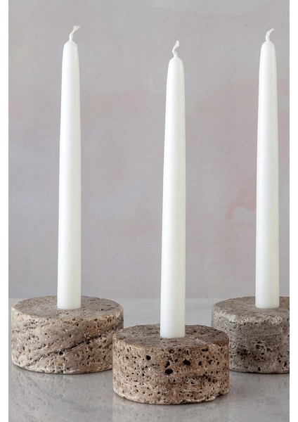 Traverten Mermer Şamdan Mumluk 3lü Set