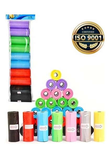 Kyrotech 10 Rulo Renkli Köpek Kaka Poşeti Kedi Kaka Torbası Kokusuz Sızdırmaz Dışkı Torbası Atık Çöp Poşeti Iso 9001 Sertifikalı Poop Bag Her Paket 150 Parça Poşet Içerir fiyatları