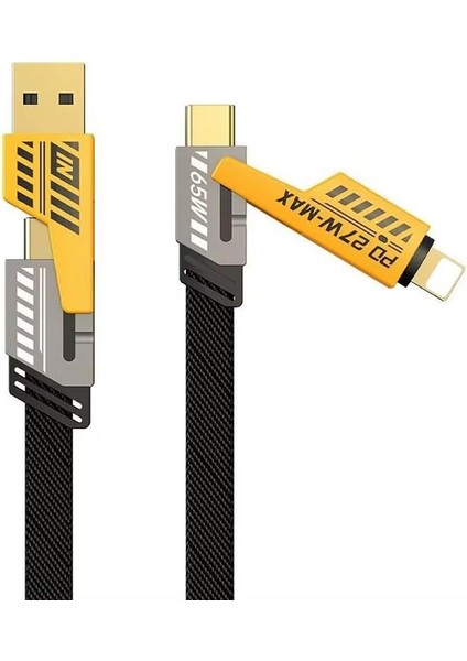 4 In 1 Çoklu USB Şarj Kablosu: 1m, Type C To Lightning Örgü Şarj Kablosu USB A/usb C 65W Tip C/27W Pd Her Cihaz ile Uyumlu Metal Başlıklı