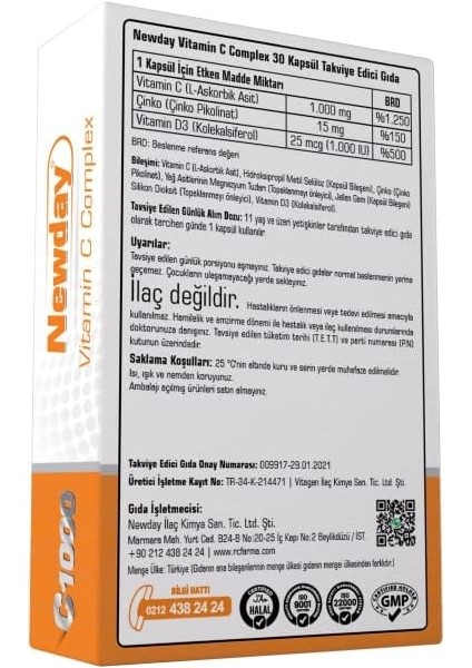 Rc Farma Newday Vitamin C Complex Çinko Pikolinat 30 Kapsül