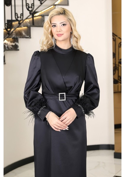 Lara Saten Abiye Elbise Siyah ELB78 indirimleri