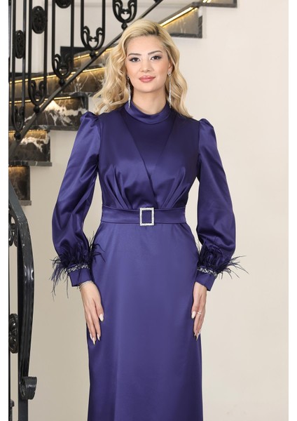 Lara Saten Abiye Elbise Mor ELB78 indirimleri