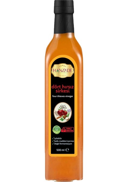 Hanzade Bitkisel Dört Hırsız Sirkesi 500 ml Doğal Fermantasyon Içilebilir Katkısız Cam Şişe fiyatları