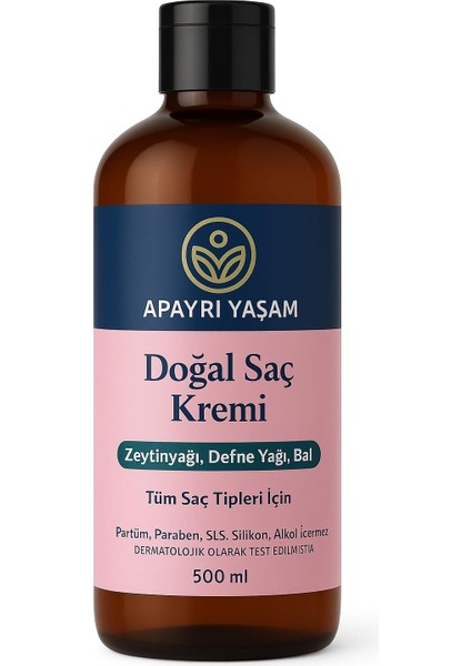 Apayrı Yaşam Zeytinyağı Defne Yağı Bal Özlü Tüm Saç Tipleri Için Doğal Saç Kremi 500 ml