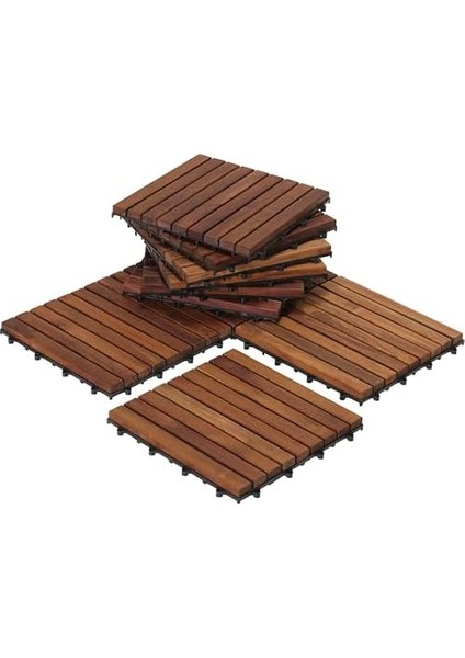 Ez-Floor Birbirine Geçen Zemin Döşeme Masif Teak Ağacı Yağlı Kaplama (10'lu Set), Uzun 9 Çıta modelleri