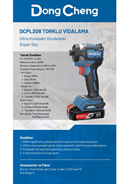 DongCheng DCPL208 Torklu Vidalama