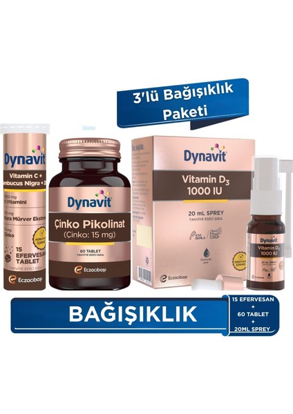 C Vitamini Sambucus Nigra & Çinko Pikolinat 15mg & Vitamin D3 1000 IU - 3'lü Bağışıklık Paketi
