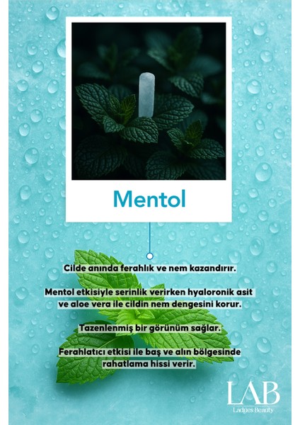 Lab Baş Boyun ve Alın Bölgelerinde Rahatlama Hissi Veren Ferahlatıcı Mentol Serum modelleri