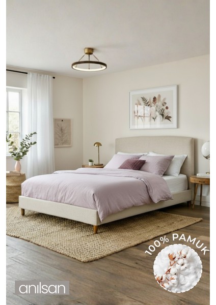 Düz Lila Çift Kişilik Ranforce Nevresim Seti %100 Pamuk (Nevresim+Yastık Kılıfı)