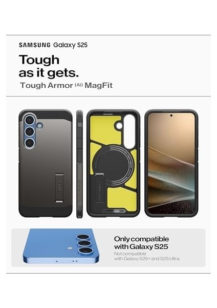 S25 Ekstra Dayanıklı Kılıf Tough Ai Hava Kanalı Teknolojisi™ Askeri Sınıf Koruma Magfit Özellikli Kickstand'lı Gunmetal Çift Katman Kapak - ACS09009 modelleri