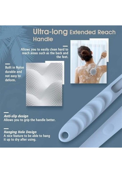 Aputue Silikon Vücut Peeling Fırçası, Uzun Saplı Banyo Duş Fırçası, Bpa Içermeyen Çift Taraflı Sırt Peeling Fırçası, Cilt Peelingi ve Masajı Için Duş Fırçası fiyatları