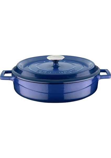 Çok Amaçlı 28 cm Döküm Demir Yayvan Tencere Mavi