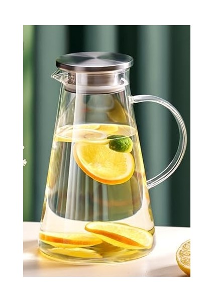 Borosilikat Cam Sürahi | Süzgeçli Paslanmaz Çelik Kapaklı, Dayanıklı Soğuk & Içecek Servis Sürahisi (1800 Ml) | Detoks Içecek Sürahisi Soğuk ve Içecekler Için fiyatları