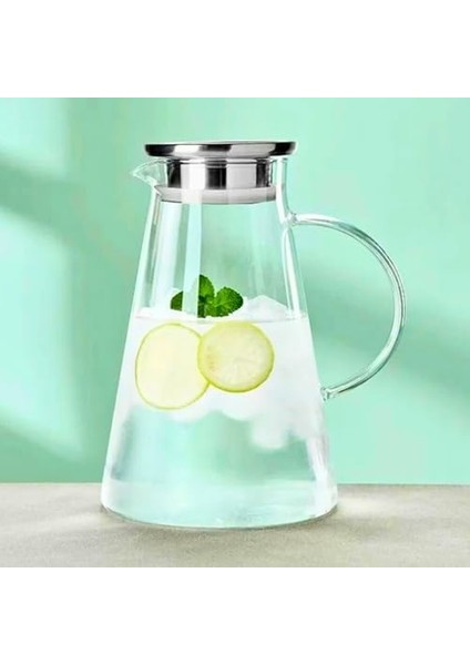 Borosilikat Cam Sürahi | Süzgeçli Paslanmaz Çelik Kapaklı, Dayanıklı Soğuk & Içecek Servis Sürahisi (1800 Ml) | Detoks Içecek Sürahisi Soğuk ve Içecekler Için modelleri