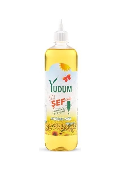 Yudum Şef Gibi Ayçiçek Yağı 750 ml Sıkılabilir Pet Sişe