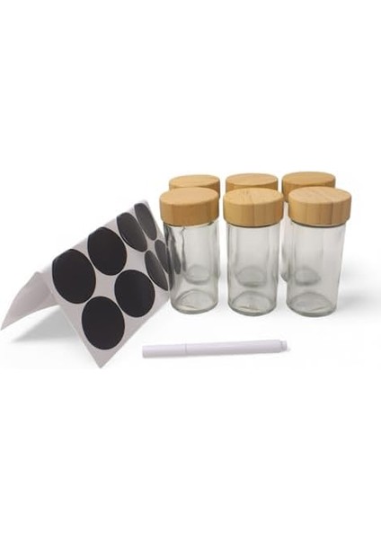 6'lı Etiketli ve Beyaz Cam Kavanozlar, Baharatlarınızı Ayırabileceğiniz Etiket, ve 6 Adet Cam (Yuvarlak) 6 Adet, 6'lı Set fiyatları