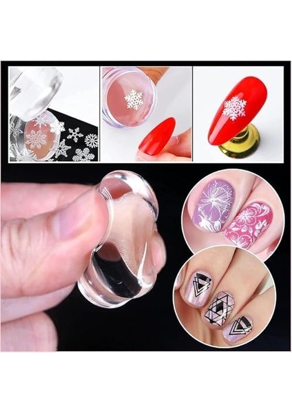 Aputue Tırnak Sanatı Damgası, Silikon Şeffaf Tırnak Damgalama Jeli ve Kazıyıcı, 2.8 cm Başlıklı Şeffaf Jel Silikon Alet, Dıy Fransız Ucu Için Kaymayan Tırnak Damgalama Seti