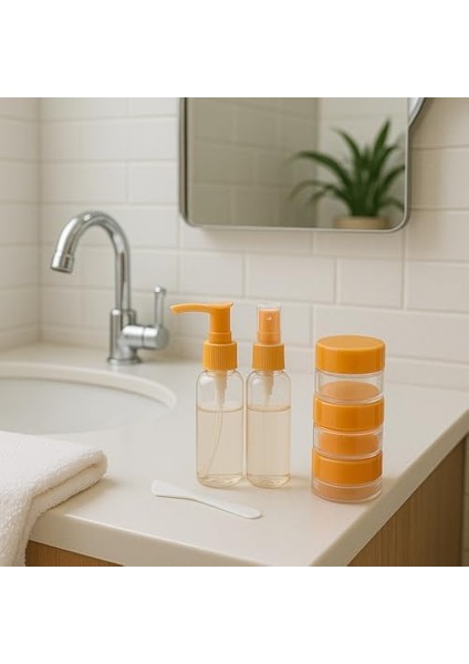 Suwors Seyahat Kozmetik Seti 9 Parça – 3 Şişe + 3 Krem Kabı + Huni + Spatula + Şeffaf Çanta | Uçak Için Uygun, Doldurulabilir, Taşınabilir Bakım Seti modelleri