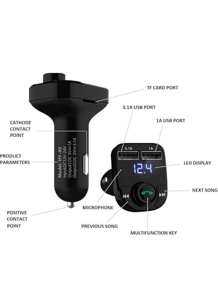 Otomatik Frekans Tanımalı Parazit Yok Fm Radyo Transmitter 3.1A Hızlı Şarj Micro Sd Bluetooth Mp3 Çalar Çakmaklık modelleri