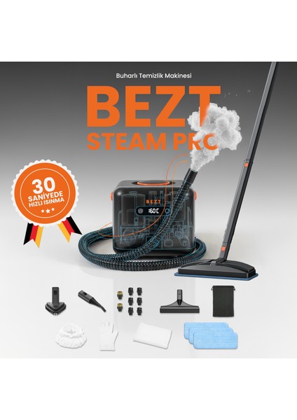 Steam Pro Buharlı Temizlik Makinesi 30 Saniyede Hızlı Isınma 4,5 Bar 1650 W