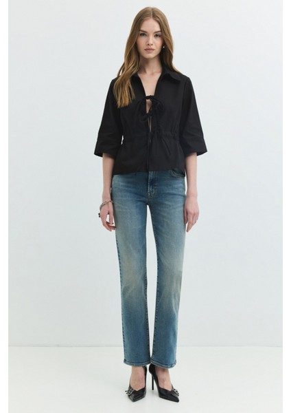 Regular Straight Fit Koyu Indigo Kadın Jean Pantolon