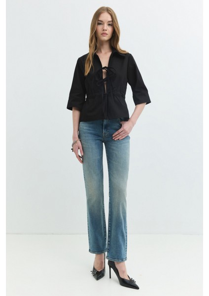 Regular Straight Fit Koyu Indigo Kadın Jean Pantolon