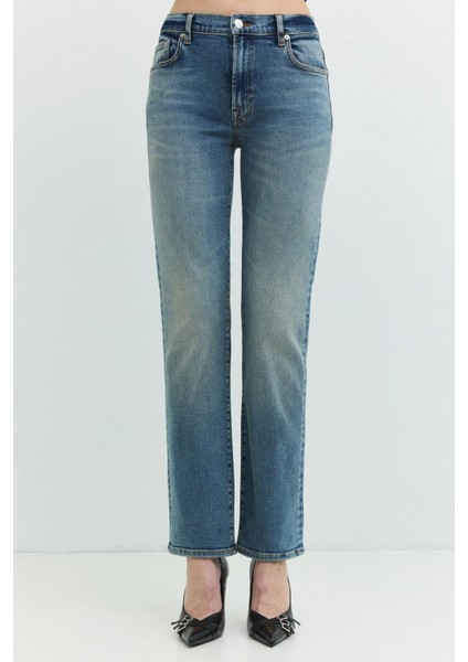 Regular Straight Fit Koyu Indigo Kadın Jean Pantolon