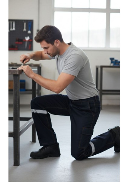 5 Cepli Reflektörlü Likrasız Uzun Ömürlü ve Sağlam Kumaş Koyu Lacivert Kot Pantolon