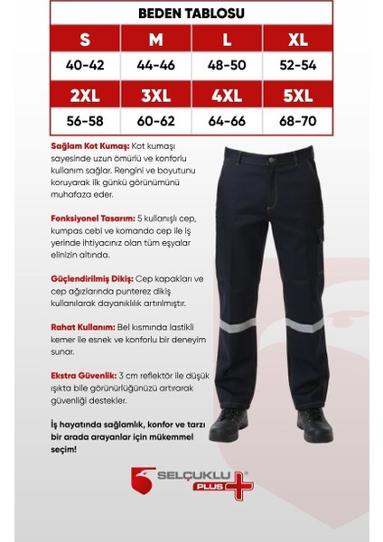 5 Cepli Reflektörlü Likrasız Uzun Ömürlü ve Sağlam Kumaş Koyu Lacivert Kot Pantolon